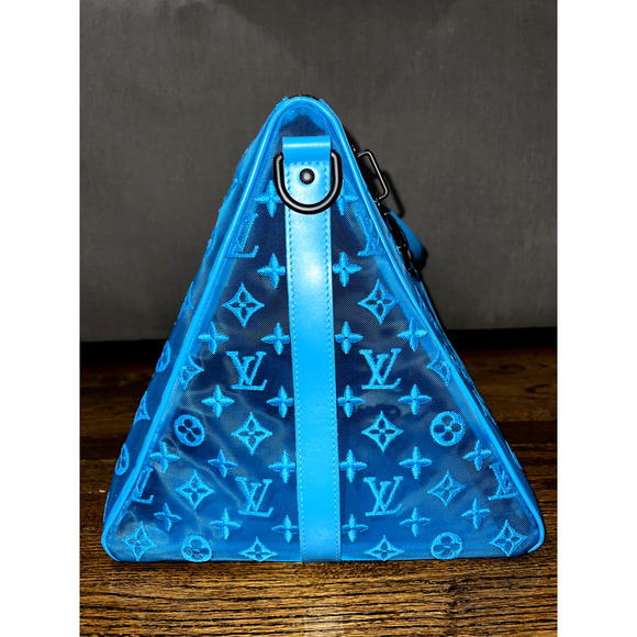 Louis Vuitton Keepall Bandouliere 50 Triangle Mesh Blue Black Weekend Travel Bag - Picture 7 of 11